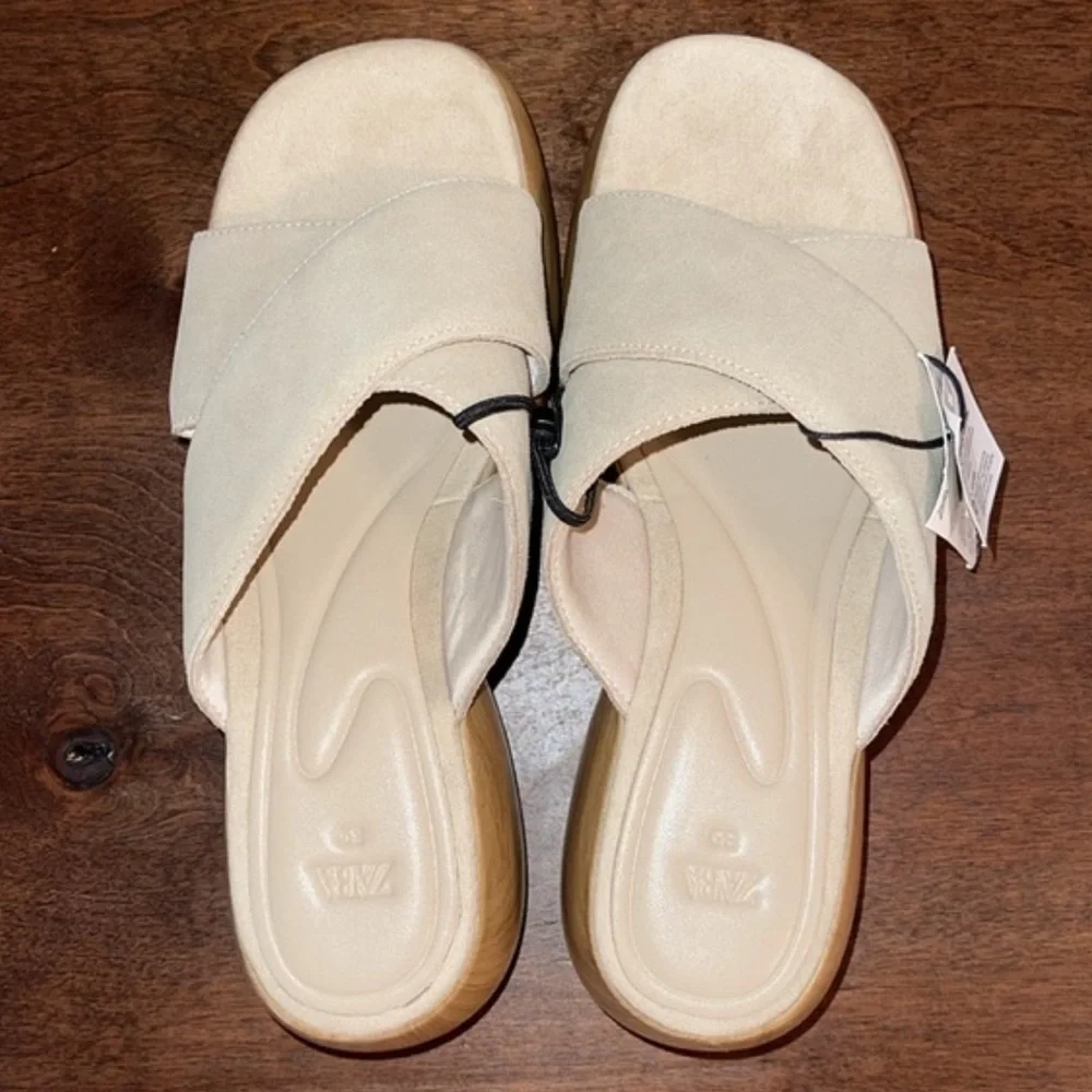 Zara Platform Tan Air Fit Cow Leather Upper Sandal Clogs Sz. 8 - Picture 10 of 15